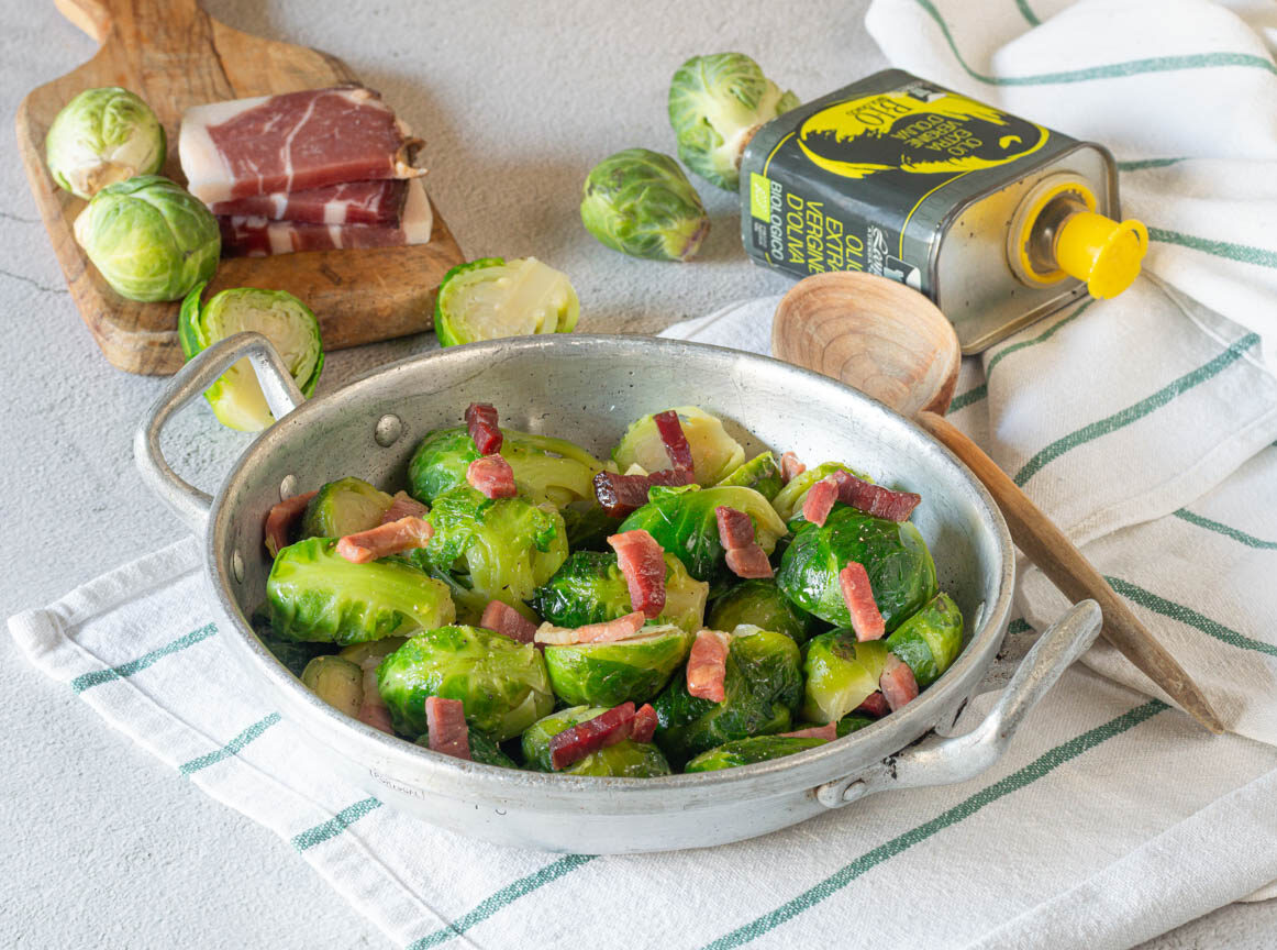 Couve-de-bruxelas com speck