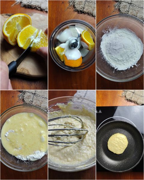 preparação das panquecas de laranja