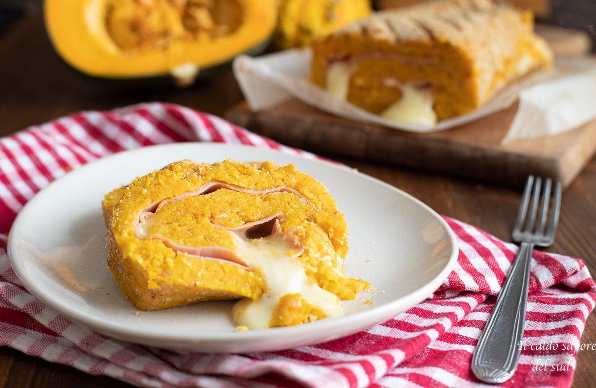 Rocambole de abóbora e batatas assado