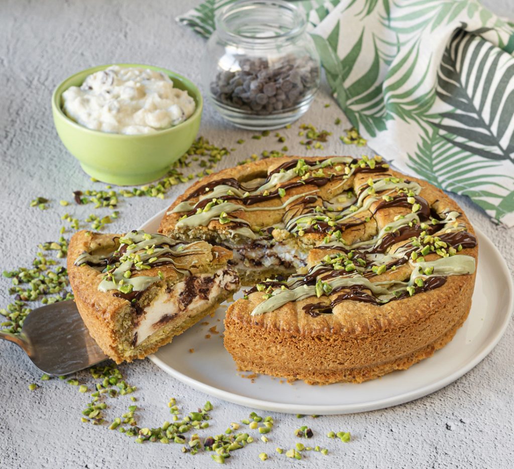 torta de pistache com ricota e chocolate