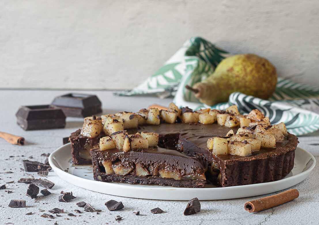 Torta de pêra e chocolate