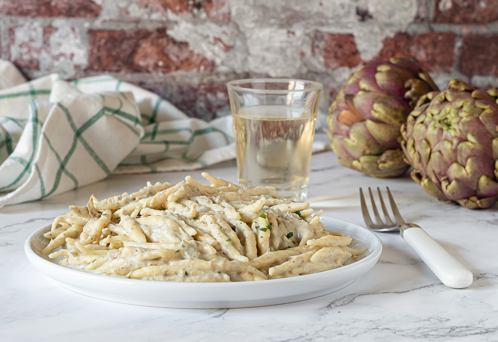 Trofie ao creme de alcachofras