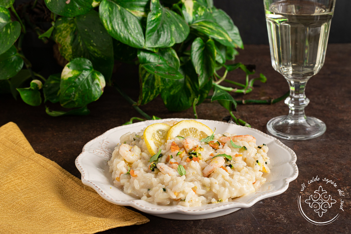 Risoto com bisque de camarão e limão