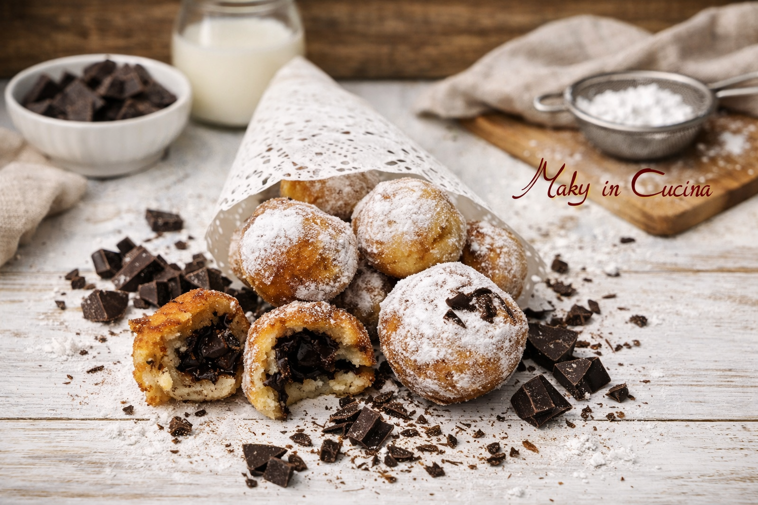 Castagnole com chocolate meio amargo