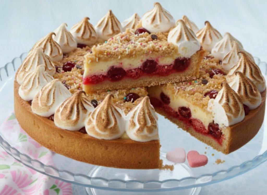 torta 'zuppa inglese' napolitana com merengue italiano, cerejas em calda e creme de confeiteiro - receita i pasticcini di Nina