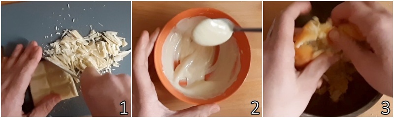 a. derreter o chocolate branco e esfarelar os plumcakes