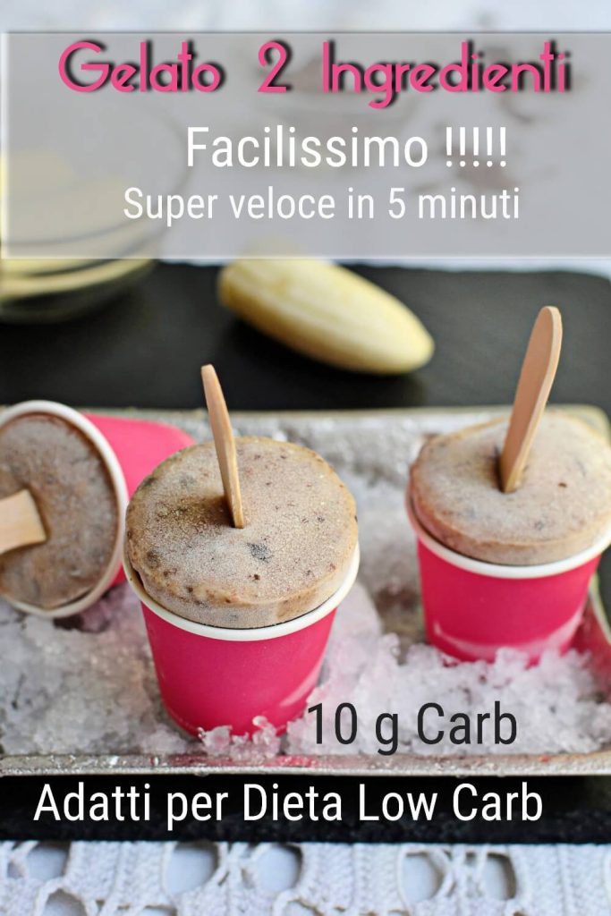 gelato de banana e chocolate rápido com textos na foto para dieta low carb