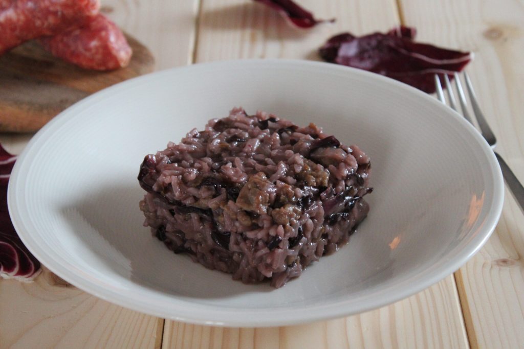 risoto com radicchio e linguiça