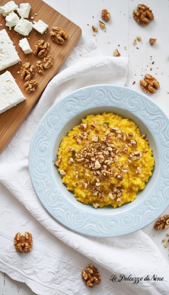 risoto de abóbora, feta e nozes