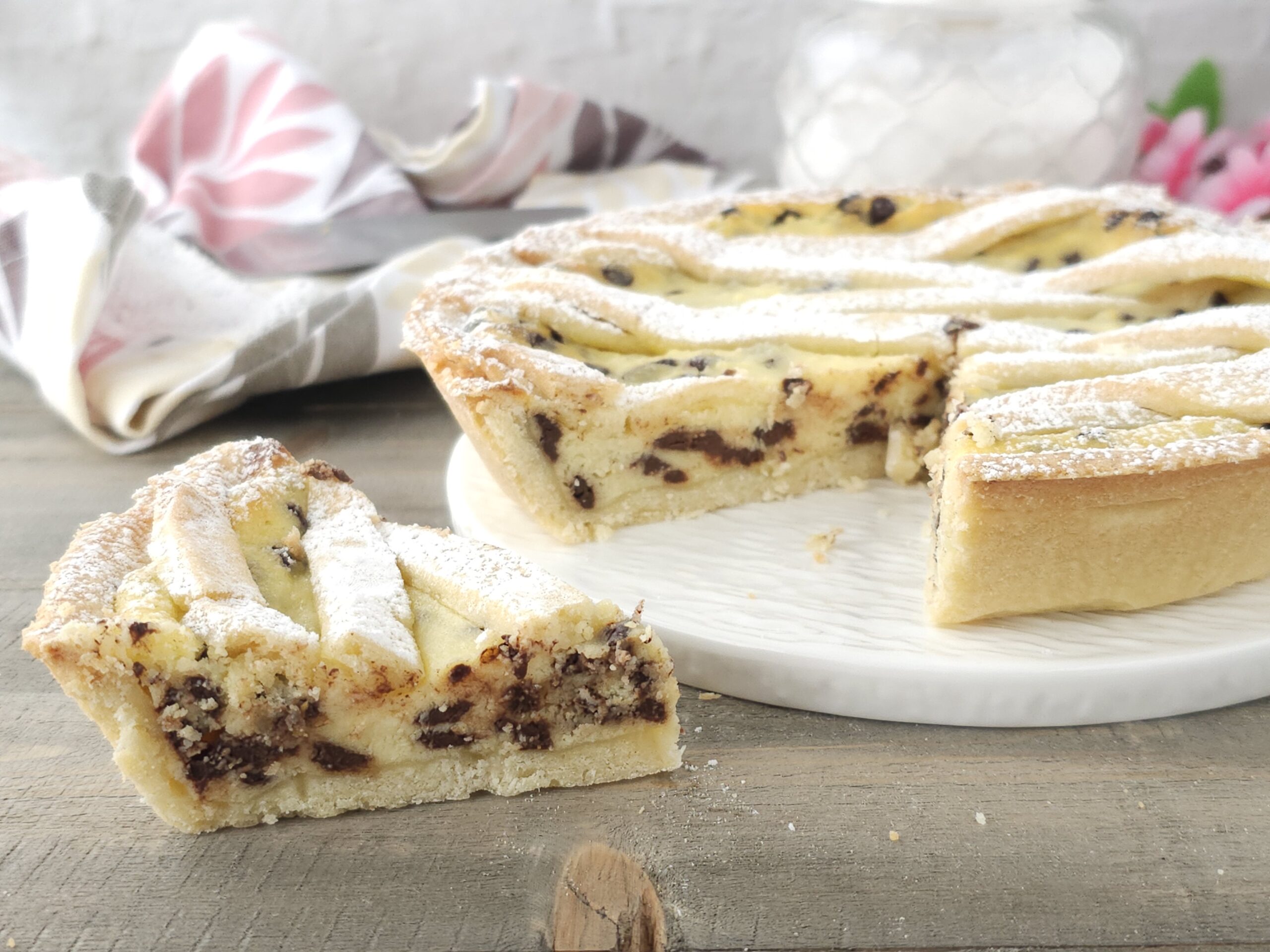 Crostata com ricota e gotas de chocolate