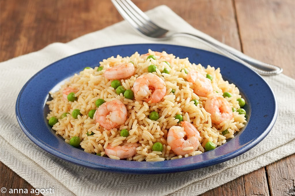 Arroz Basmati com Ervilhas e Camarões