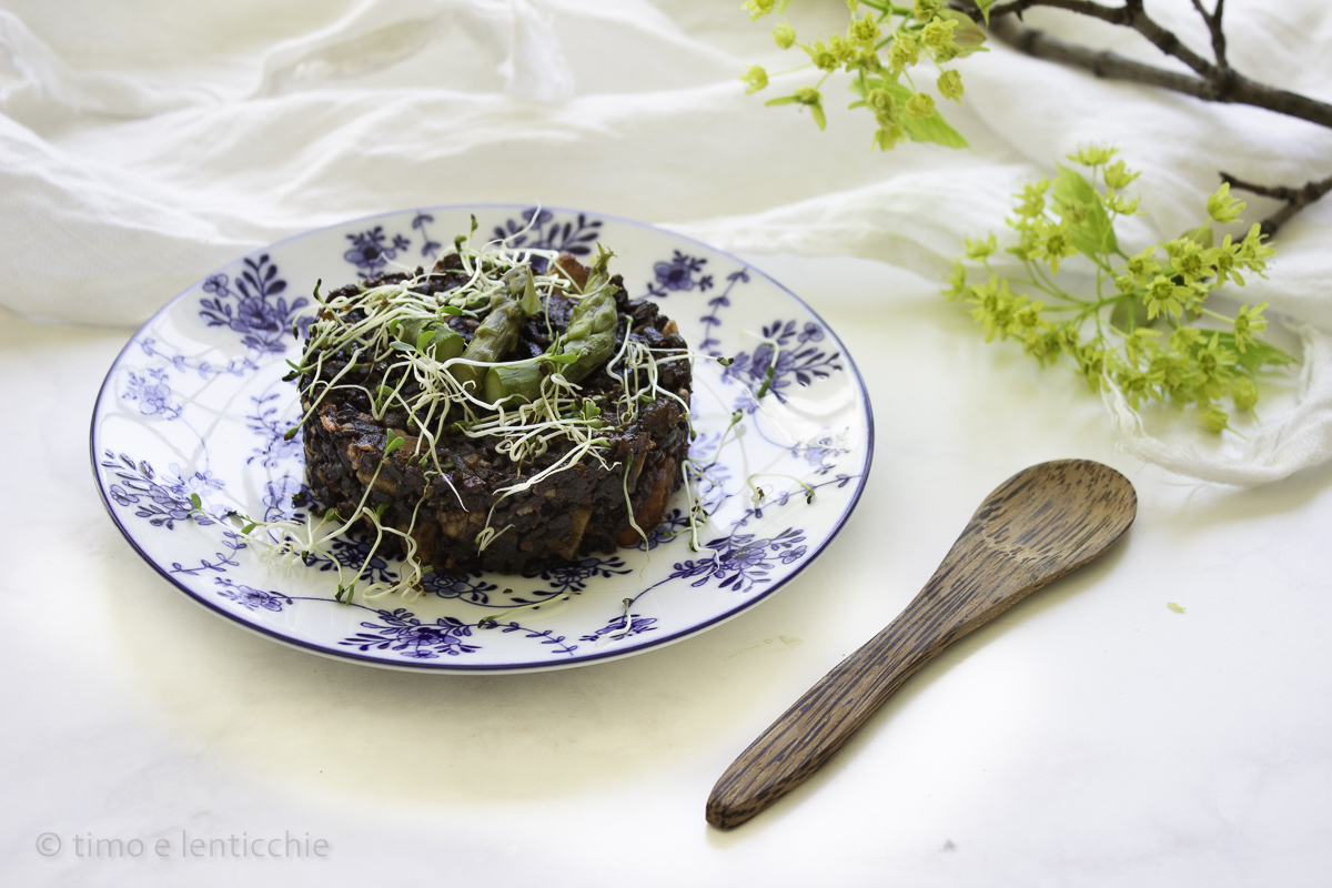 Arroz negro tempeh cenouras confit – prato único