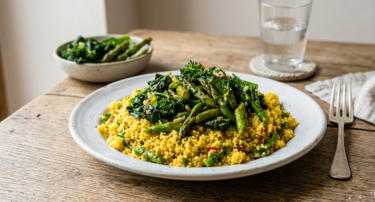 Couscous com Aspargos e Brócolis-rabe