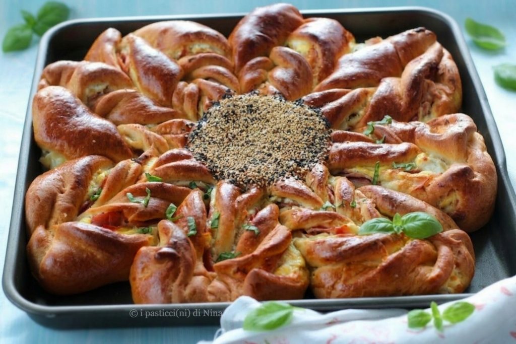 flor de brioche salgada com ricota receita para festas ou Páscoa i pasticcini di Nina