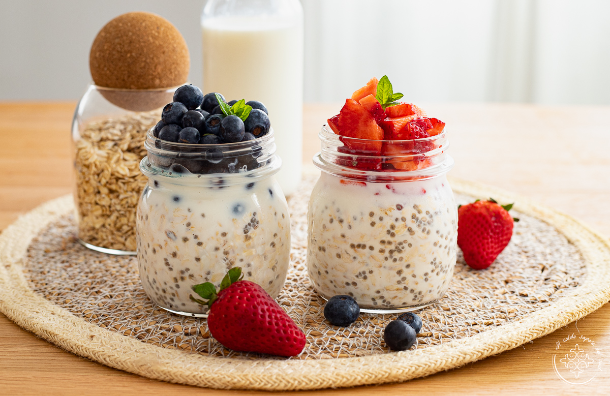 Overnight porridge com leite vegetal e sementes de chia