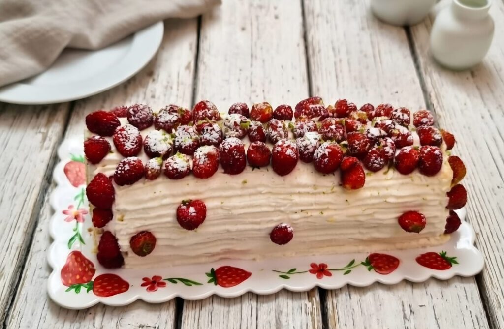 Rocambole de morango e chantilly