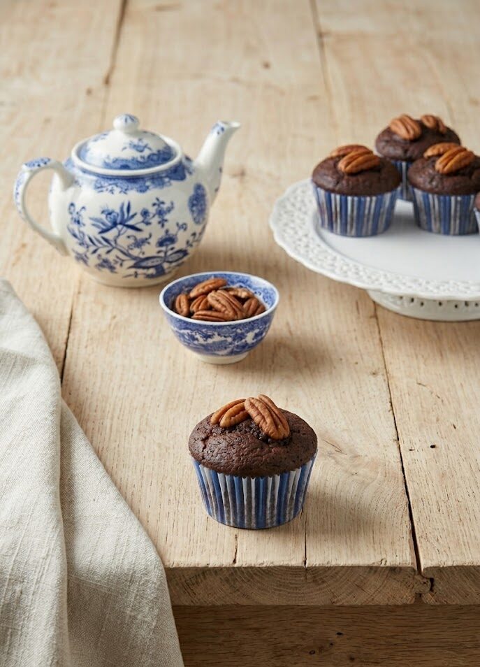 Muffins de tofu, cacau e nozes pecã
