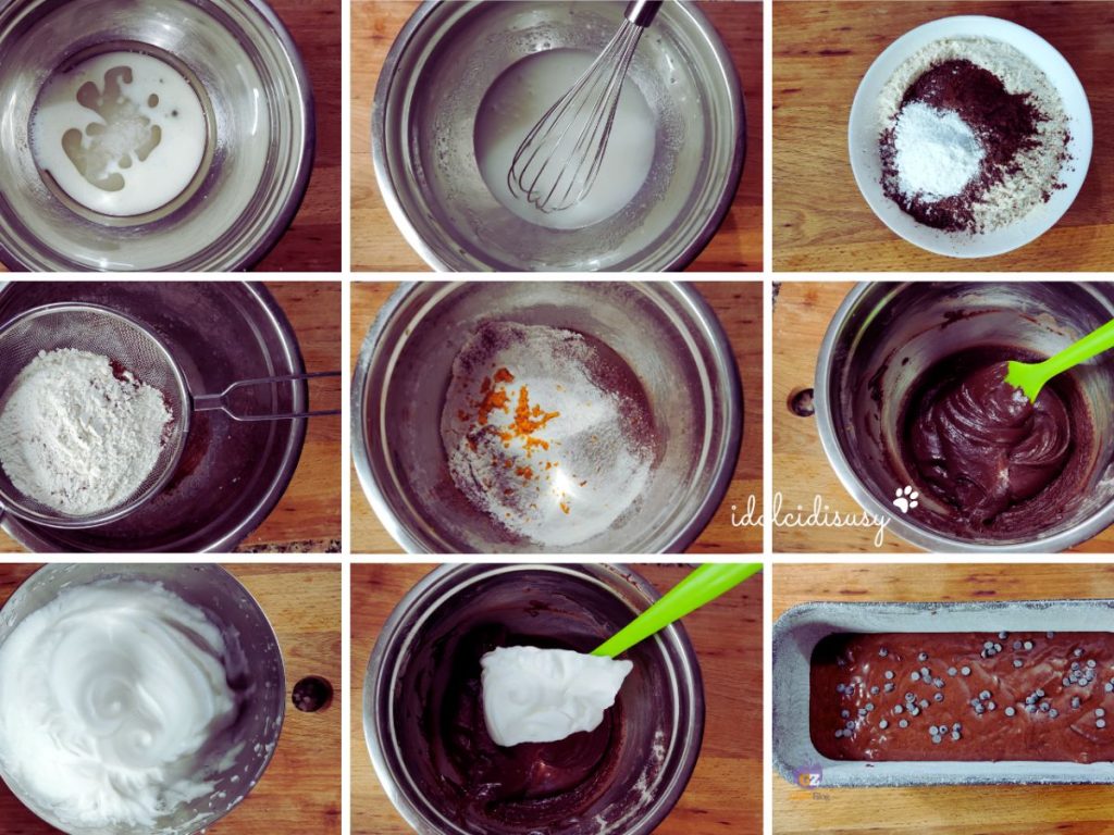 Preparação passo a passo do plumcake com claras e cacau