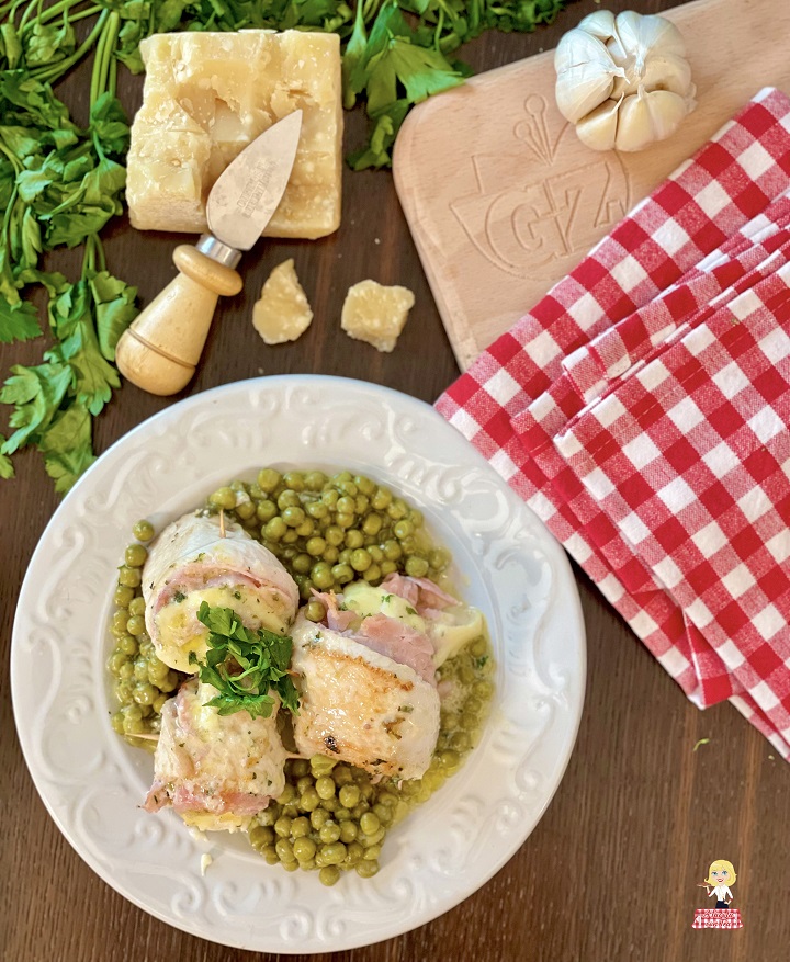 Rolinhos de Frango com ervilhas