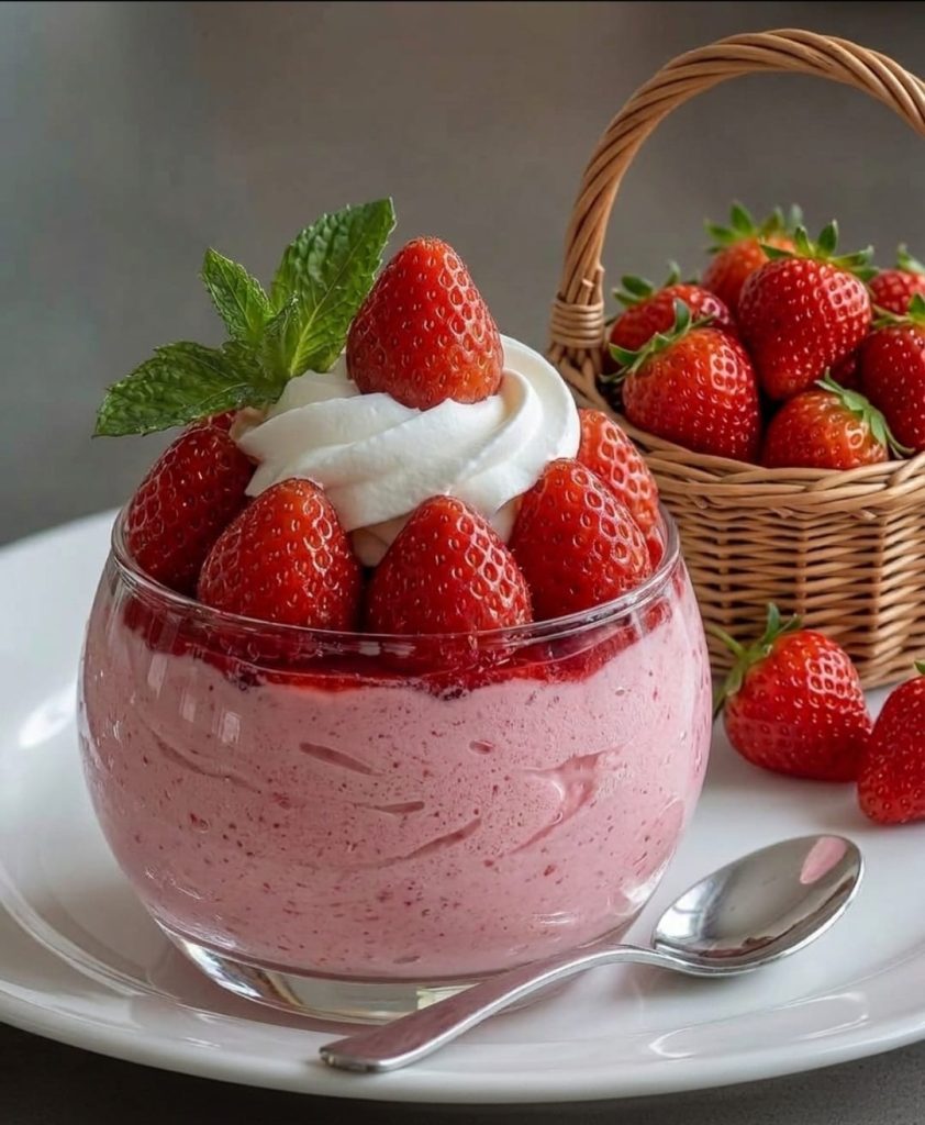 Sorvete dietético de morango sem sorveteira