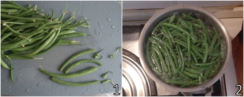 a. limpar e cozinhar as vagens verdes