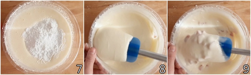 c. incorporar os morangos em pedaços na massa do bolo