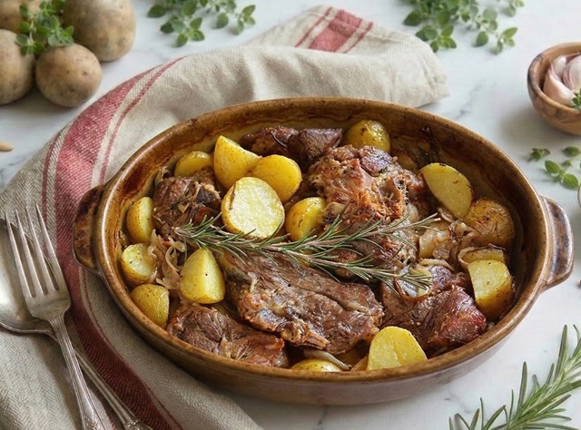 Cordeiro assado com batatas