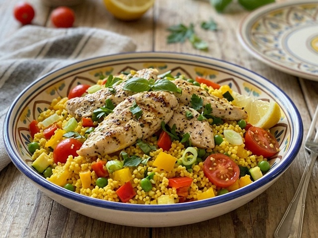 Couscous de frango e vegetais: o prato único equilibrado pronto em 15 minutos