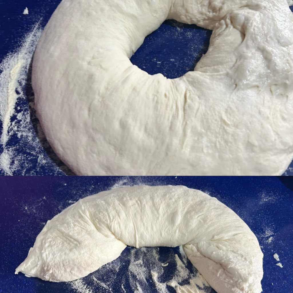 modelagem do pão com fermento natural sobre a bancada