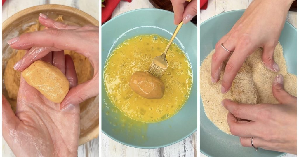 Espetinhos de croquetes e linguiça na air fryer