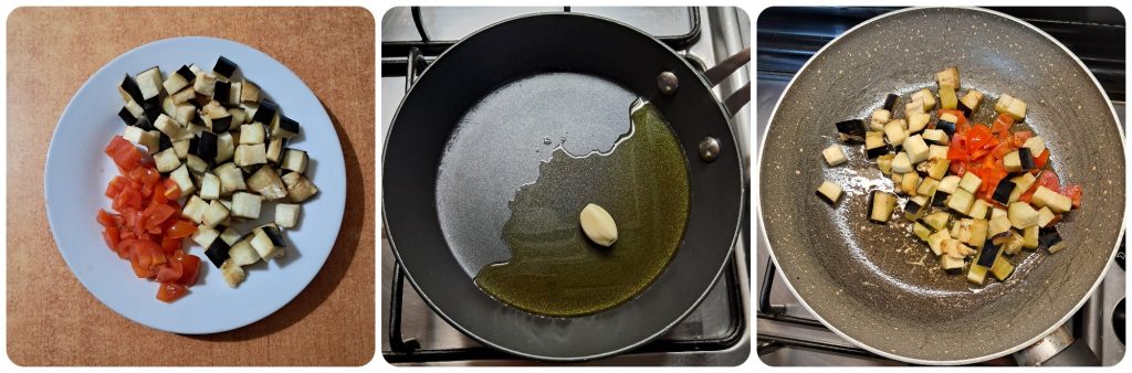 Macarrão com berinjela e tomatinhos