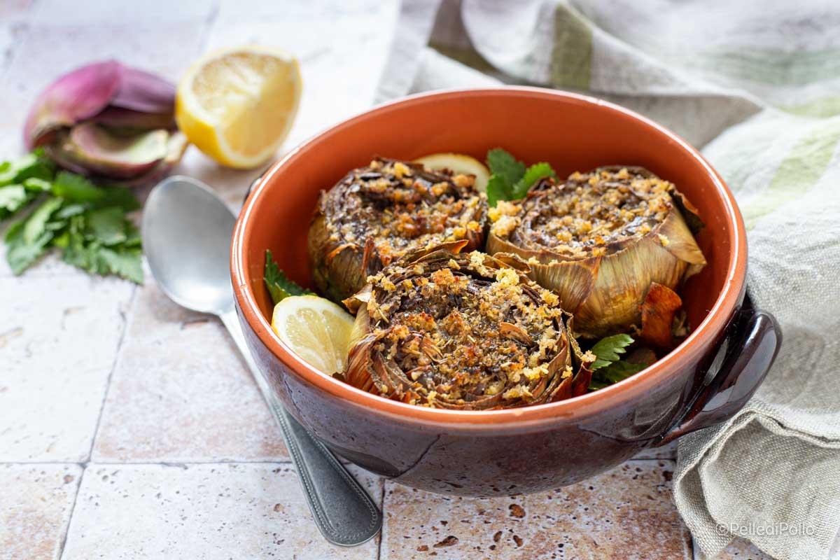 Alcachofras mammole recheadas sem carne