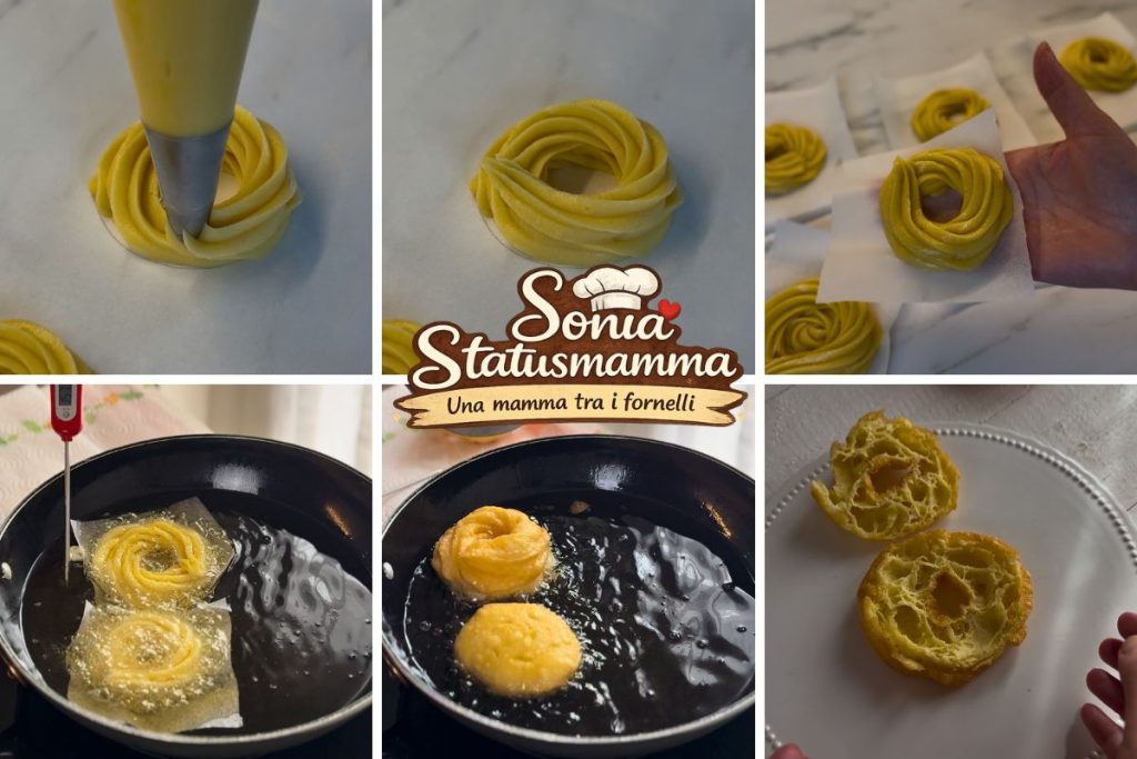 modelagem das zeppole sobre papel manteiga e cocção