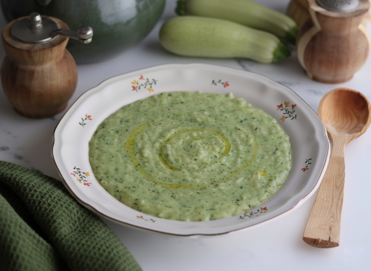 Risonisoep met courgettes en verse kaas