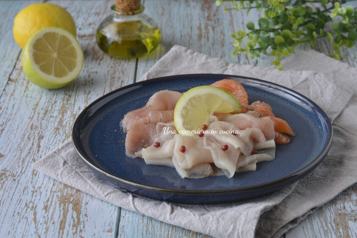 Carpaccio van zalm, tonijn en zwaardvis