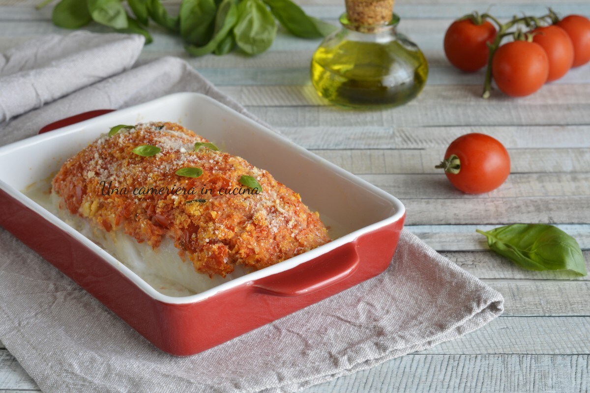 Gegratineerde kabeljauwfilet met tomaat