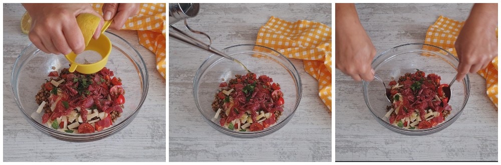 Linzensalade met bresaola en parmezaanse kaas, voorbereiding