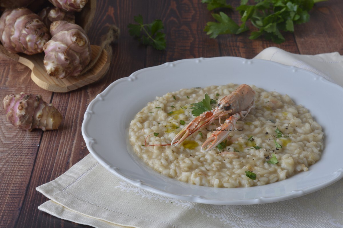 Risotto met garnalen en topinamboercrème