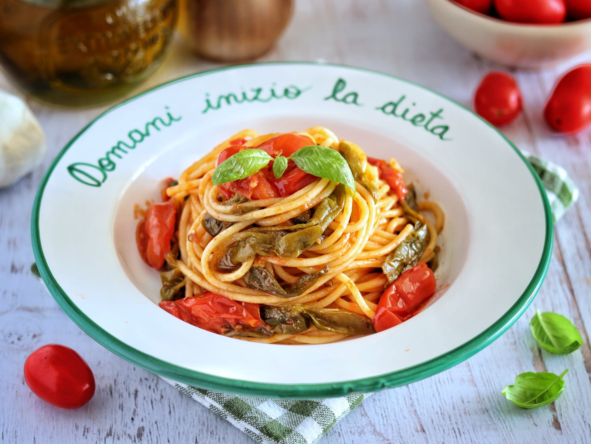 Spaghetti met groene pepers