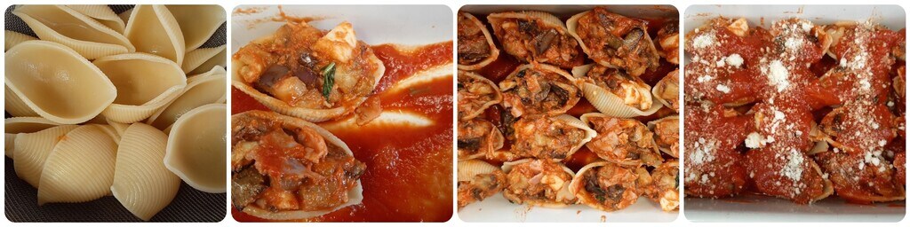 Gevulde schelpen met aubergines alla parmigiana