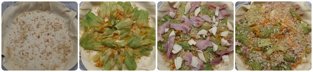 Hartige taart van bladerdeeg met pompoenbloemen