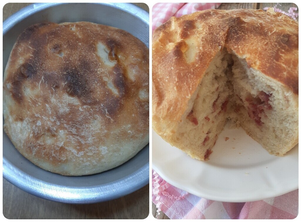 Gezouten paasbrood met kaas en salami
