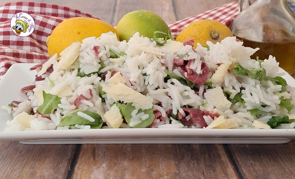 Koude rijst bresaola rucola en citroen