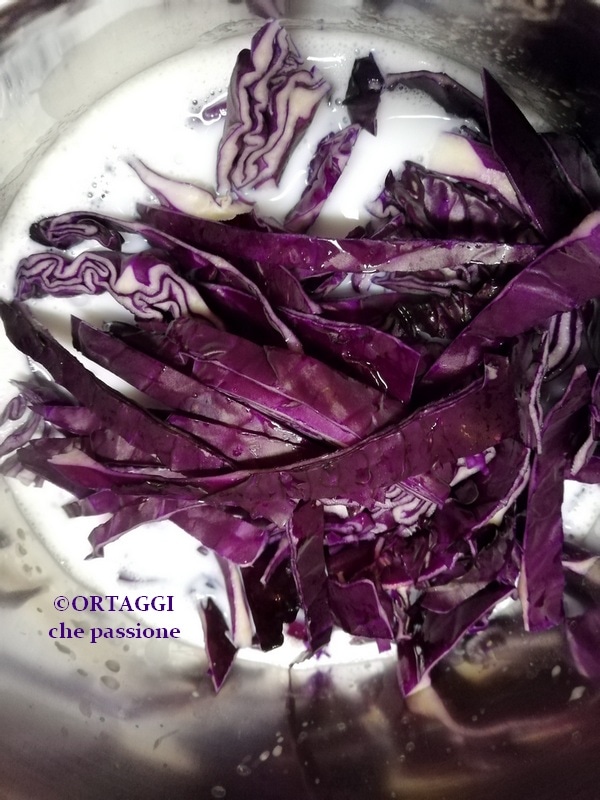 voeg de aardappelen en rodekool toe aan de vloeistof