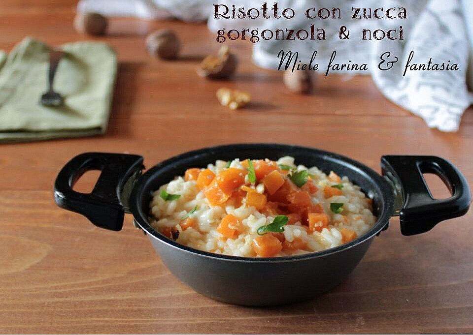 Risotto met pompoen, gorgonzola en walnoten