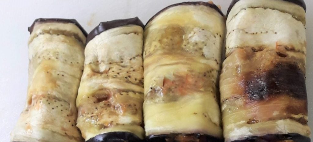 Auberginerolletjes en zwaardvis uit de oven