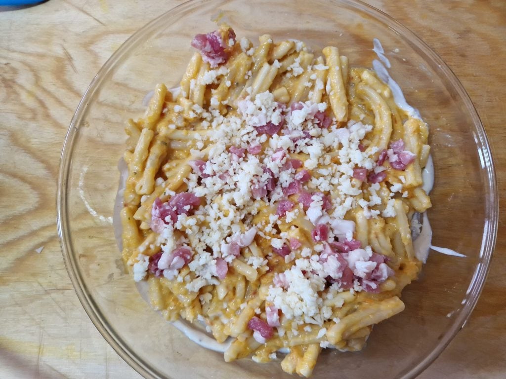 Ovenschotel met pompoen en spek