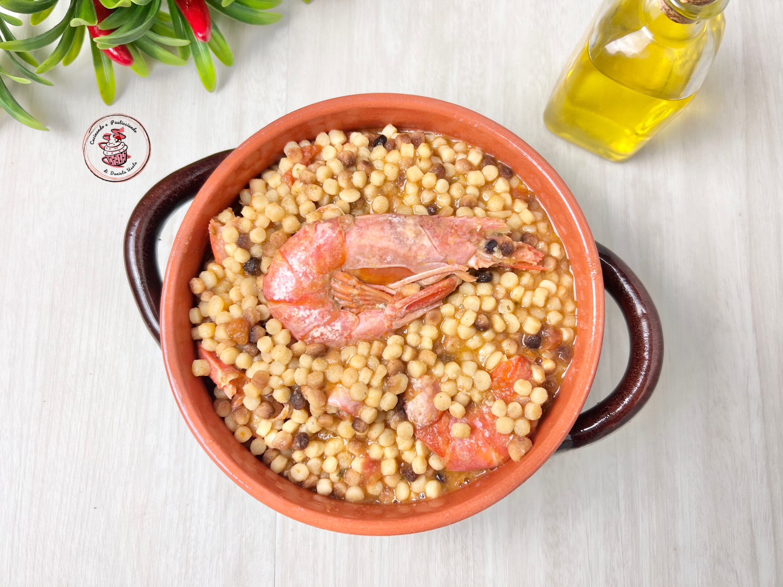 Fregula Sarda met grote garnalen