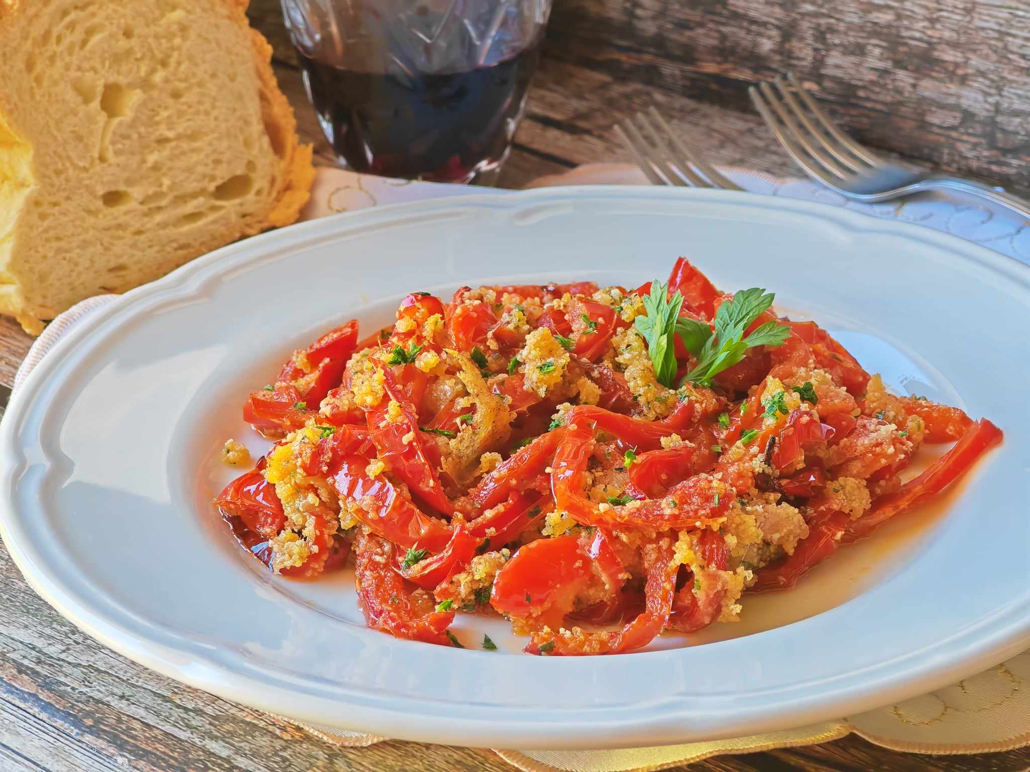 Paprika in de pan met paneermeel
