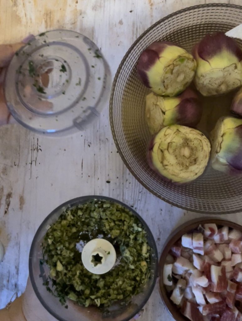 mix voor de staande artisjokken klaar